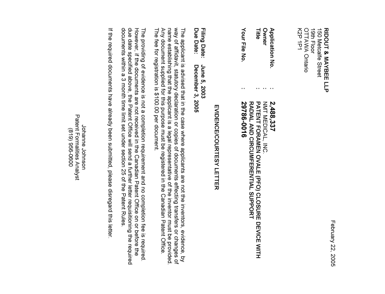 Canadian Patent Document 2488337. Correspondence 20050216. Image 1 of 1
