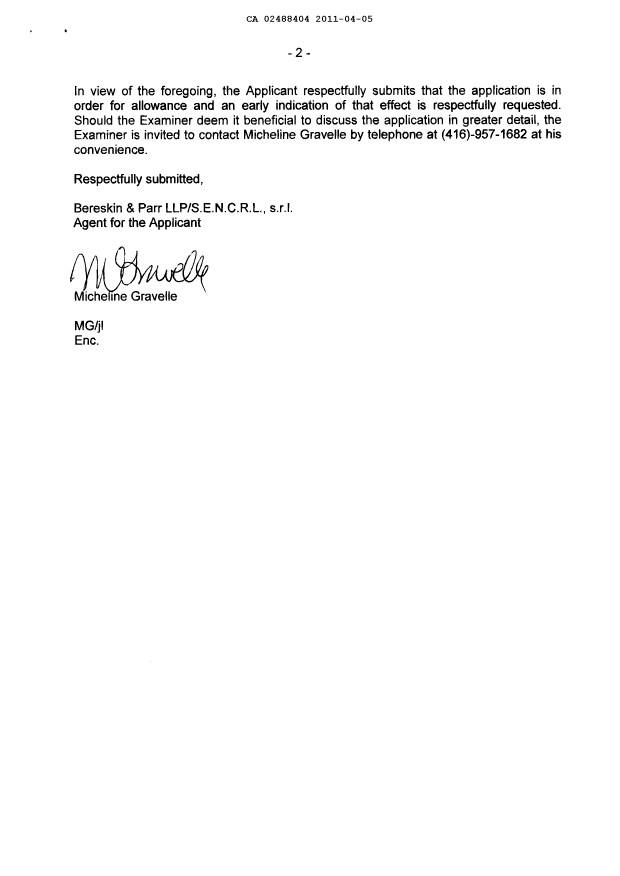 Document de brevet canadien 2488404. Poursuite-Amendment 20110405. Image 2 de 3
