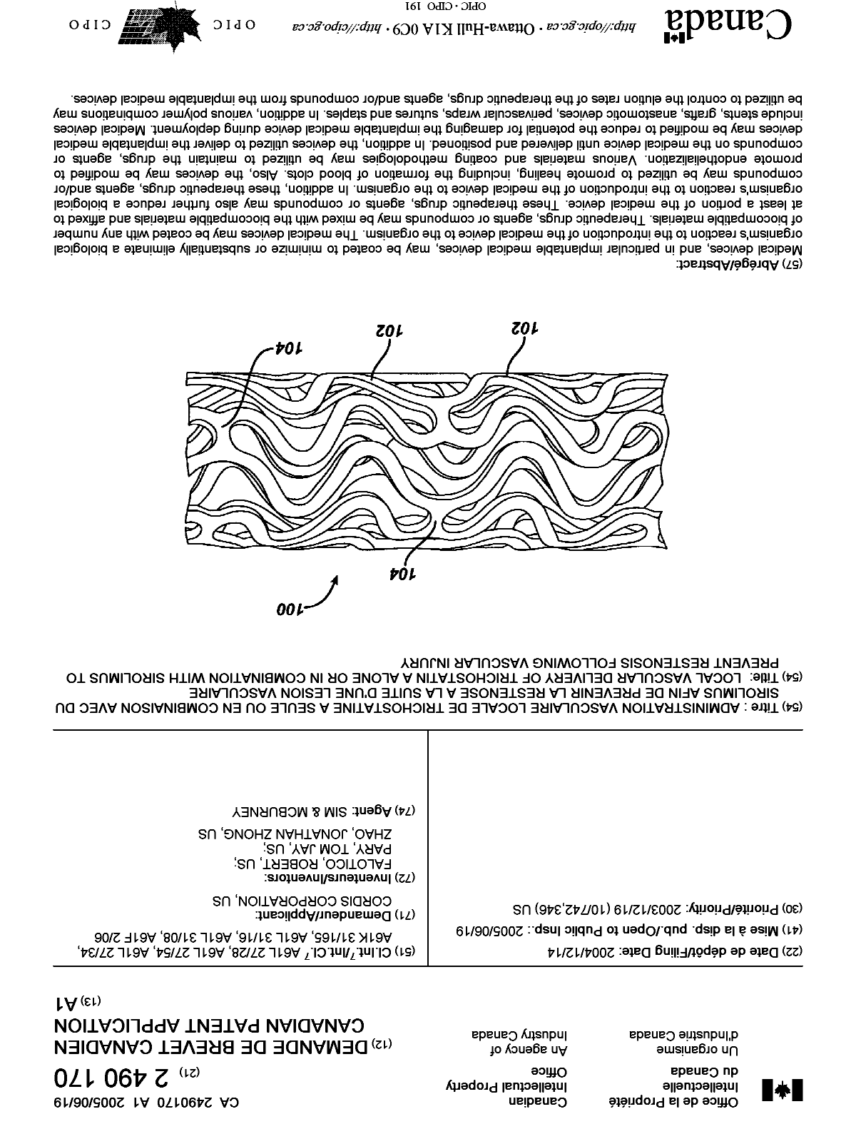 Canadian Patent Document 2490170. Cover Page 20041206. Image 1 of 1