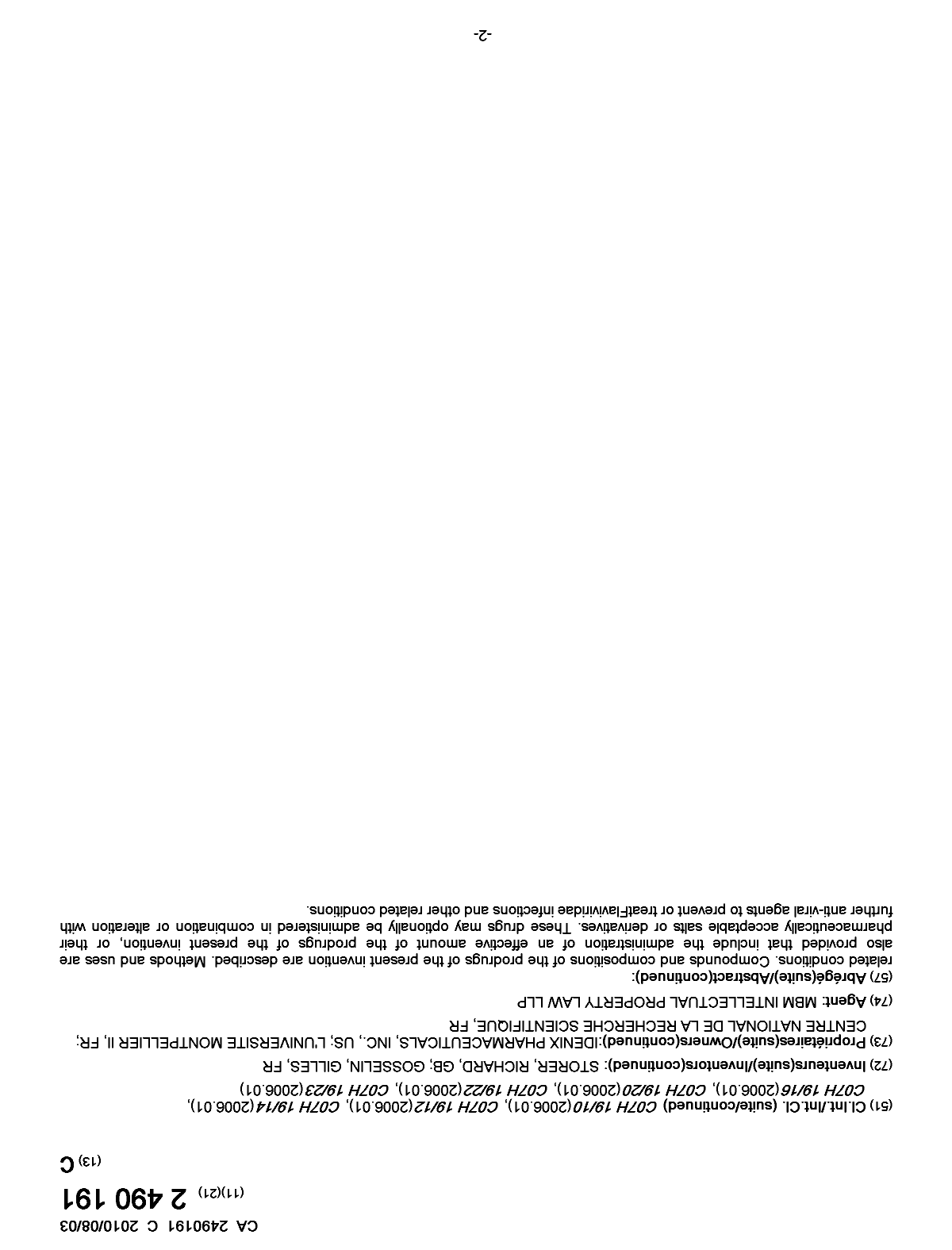 Document de brevet canadien 2490191. Page couverture 20091209. Image 2 de 2