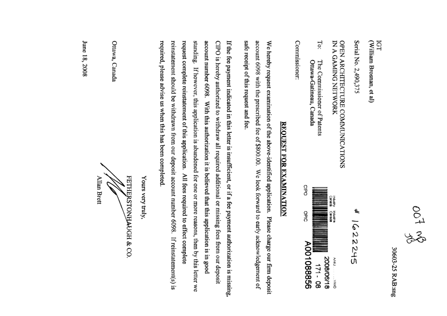 Document de brevet canadien 2490375. Poursuite-Amendment 20080618. Image 1 de 1