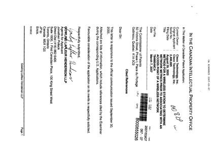 Canadian Patent Document 2490825. Prosecution-Amendment 20070307. Image 1 of 1