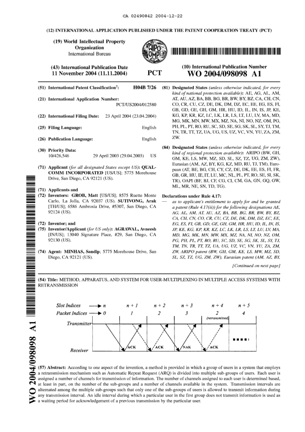 Document de brevet canadien 2490842. Abrégé 20041222. Image 1 de 2