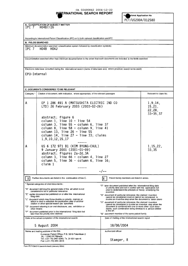Document de brevet canadien 2490842. PCT 20041222. Image 1 de 3