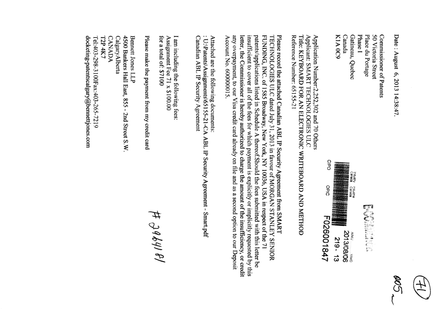 Document de brevet canadien 2491582. Cession 20130806. Image 1 de 18