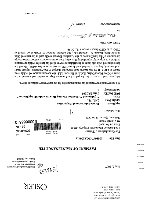 Document de brevet canadien 2491731. Taxes 20061207. Image 1 de 1