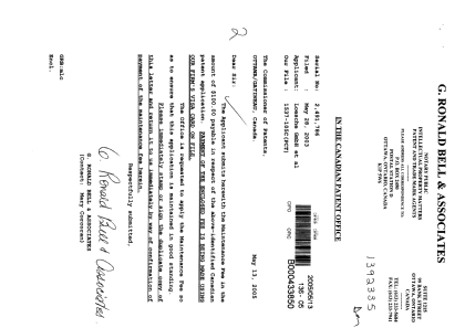 Canadian Patent Document 2491786. Fees 20050513. Image 1 of 1