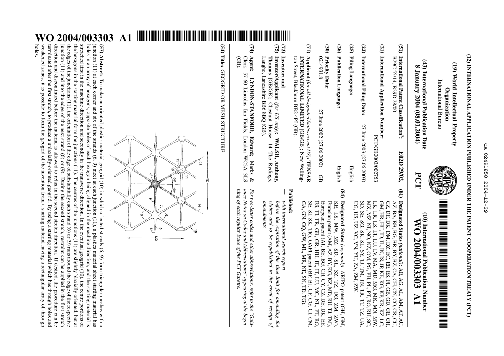 Document de brevet canadien 2491858. Abrégé 20031229. Image 1 de 1