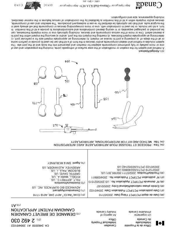 Canadian Patent Document 2492030. Cover Page 20050315. Image 1 of 1