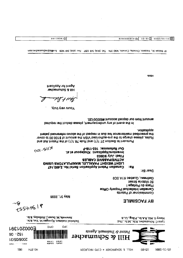 Canadian Patent Document 2492147. Fees 20060531. Image 1 of 1