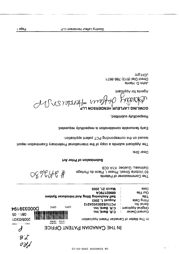 Canadian Patent Document 2492630. Prosecution-Amendment 20050321. Image 1 of 1