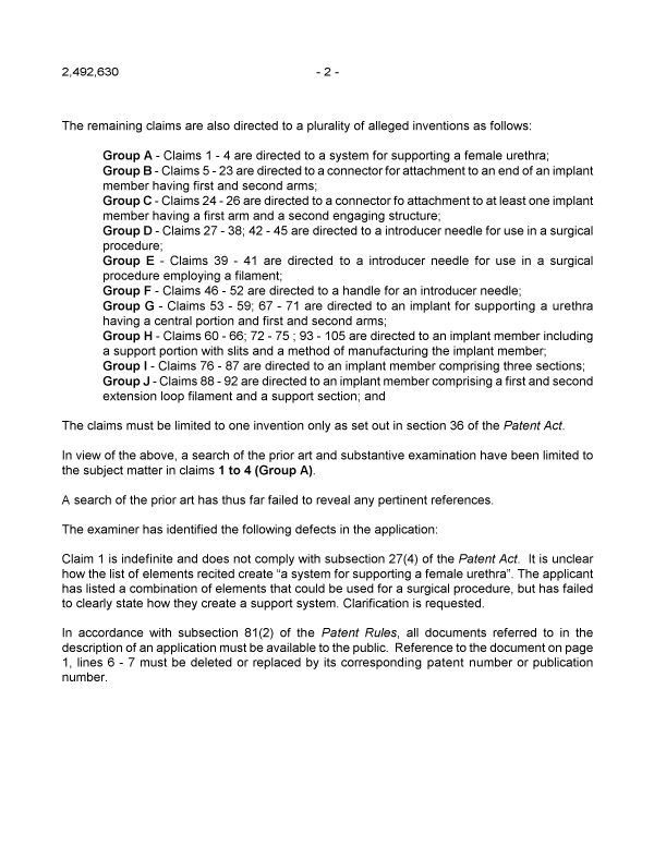 Document de brevet canadien 2492630. Poursuite-Amendment 20060419. Image 2 de 3