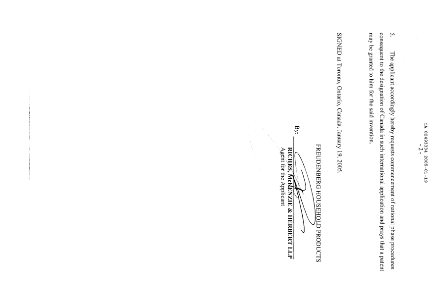 Document de brevet canadien 2493334. Cession 20050119. Image 4 de 4