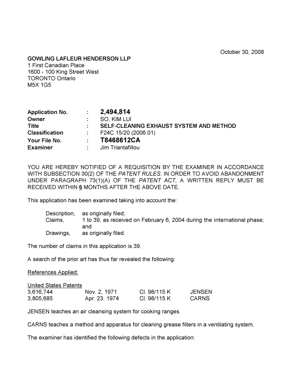 Document de brevet canadien 2494814. Poursuite-Amendment 20081030. Image 1 de 2