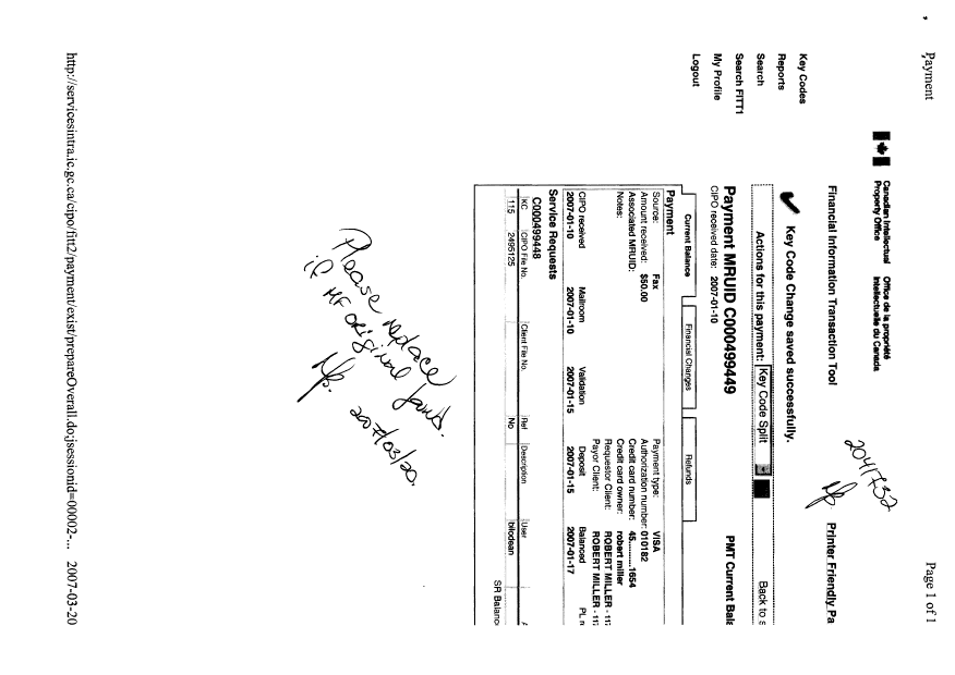 Document de brevet canadien 2495125. Taxes 20070110. Image 1 de 1
