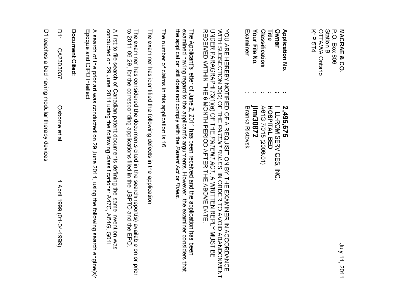 Document de brevet canadien 2495675. Poursuite-Amendment 20110711. Image 1 de 2