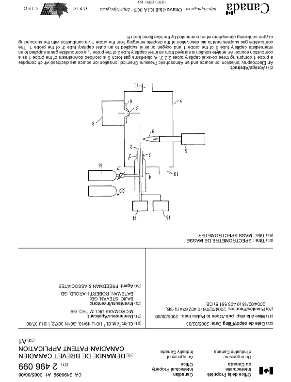 Canadian Patent Document 2496099. Cover Page 20050819. Image 1 of 1