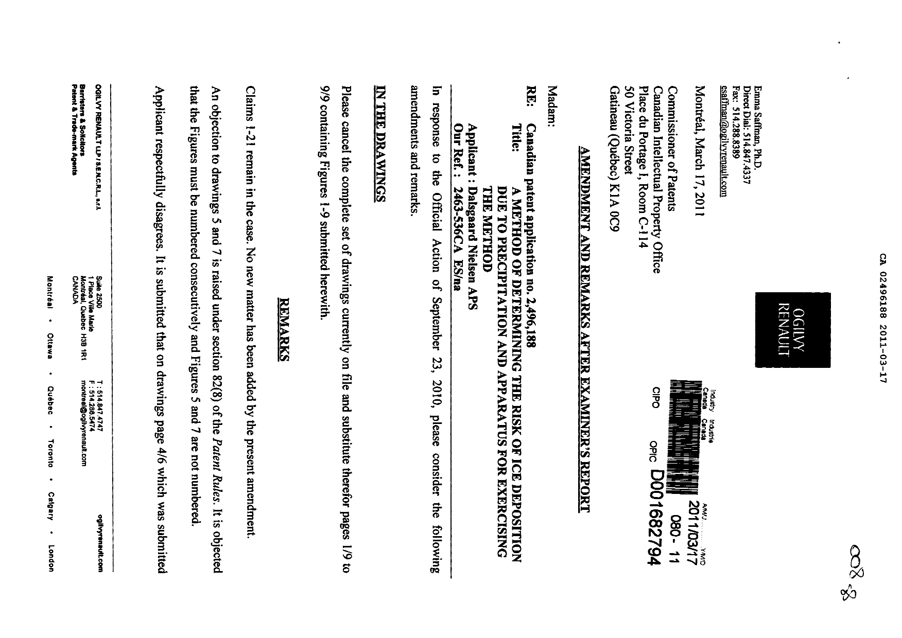Document de brevet canadien 2496188. Poursuite-Amendment 20101217. Image 1 de 11
