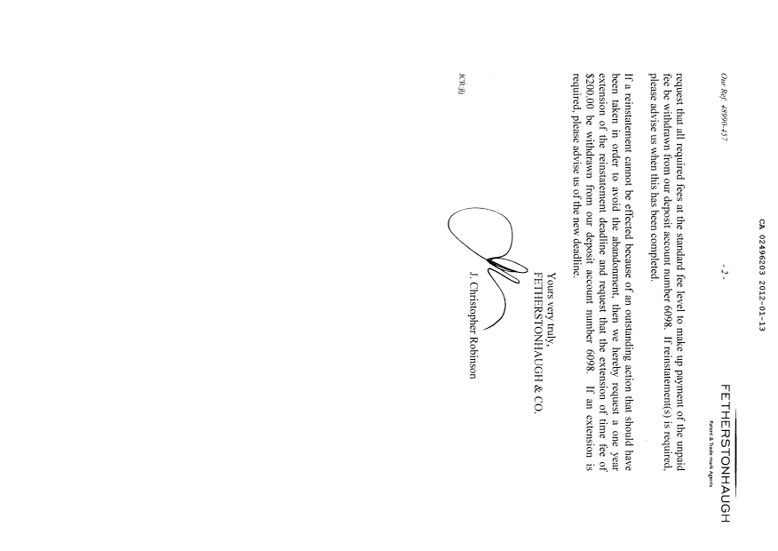 Canadian Patent Document 2496203. Correspondence 20120113. Image 2 of 2