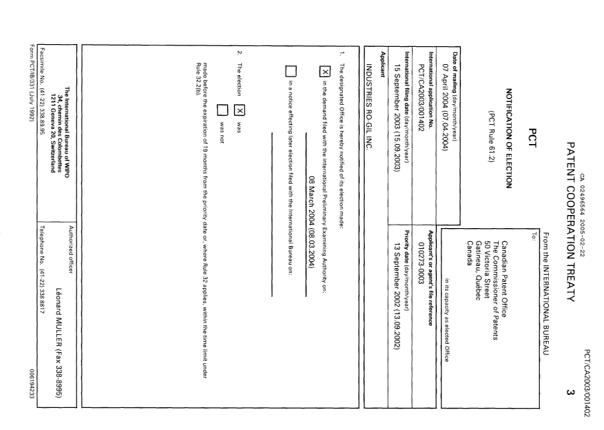 Document de brevet canadien 2496564. PCT 20041222. Image 1 de 11