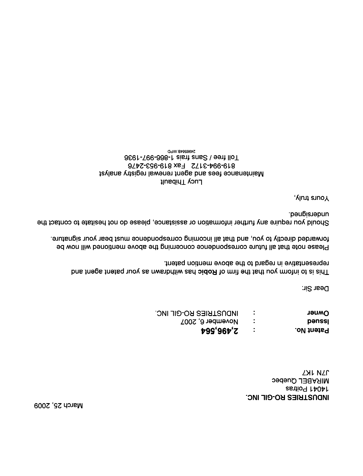 Canadian Patent Document 2496564. Correspondence 20081225. Image 1 of 1