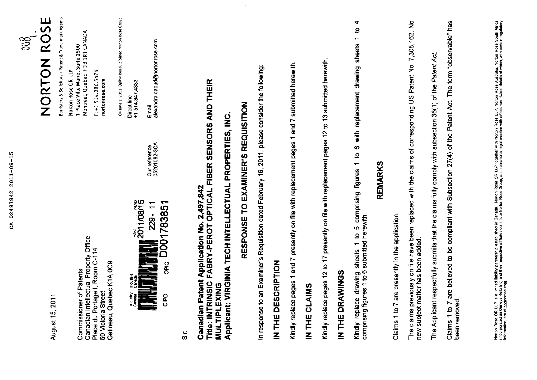 Canadian Patent Document 2497842. Prosecution-Amendment 20101215. Image 1 of 10
