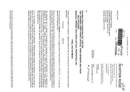 Document de brevet canadien 2497842. Correspondance 20120425. Image 1 de 2