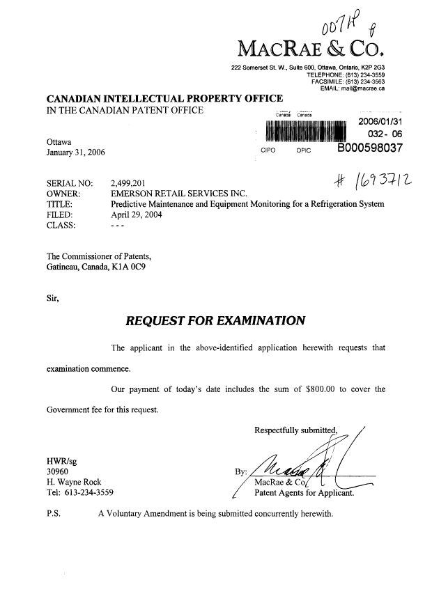 Canadian Patent Document 2499201. Prosecution-Amendment 20060131. Image 1 of 1