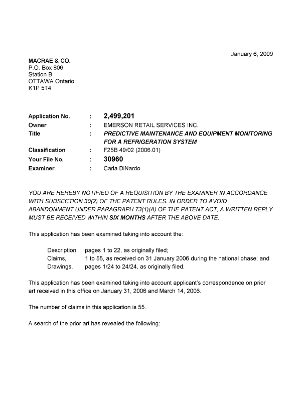 Canadian Patent Document 2499201. Prosecution-Amendment 20090106. Image 1 of 3