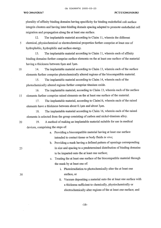 Document de brevet canadien 2499976. Revendications 20050323. Image 2 de 3