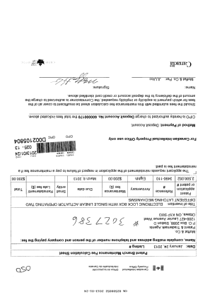 Document de brevet canadien 2500052. Taxes 20121224. Image 1 de 1