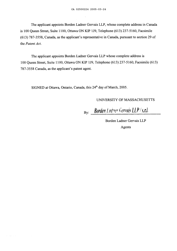 Document de brevet canadien 2500224. Cession 20050324. Image 3 de 3