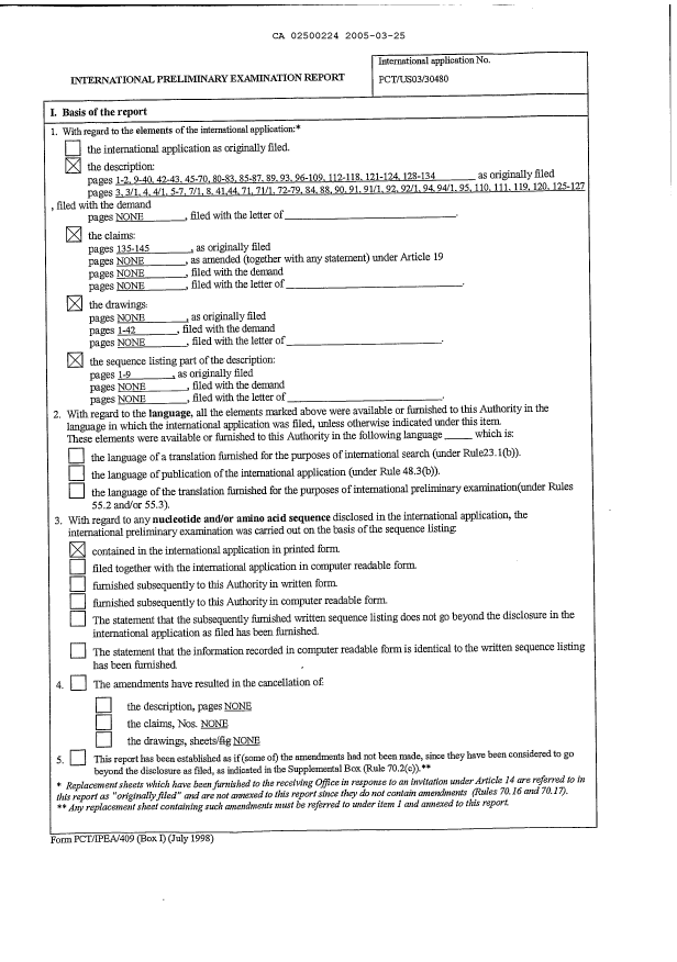 Document de brevet canadien 2500224. PCT 20050325. Image 2 de 86