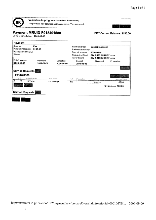 Document de brevet canadien 2500424. Correspondance 20090507. Image 2 de 4
