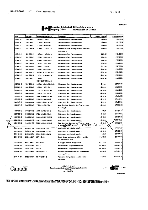 Document de brevet canadien 2500424. Correspondance 20090507. Image 4 de 4
