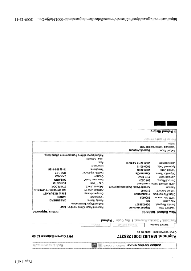 Canadian Patent Document 2500424. Correspondence 20091211. Image 1 of 4