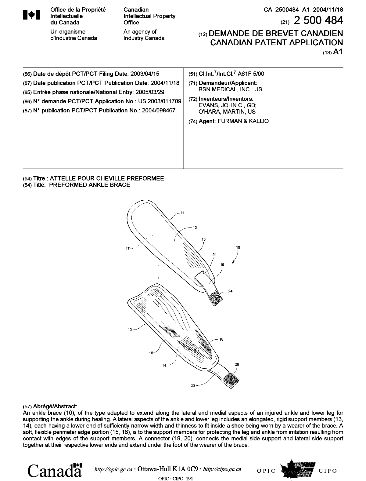 Document de brevet canadien 2500484. Page couverture 20050620. Image 1 de 1