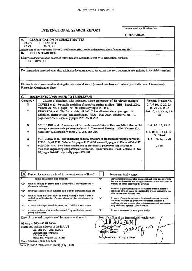 Document de brevet canadien 2500761. PCT 20050331. Image 1 de 4