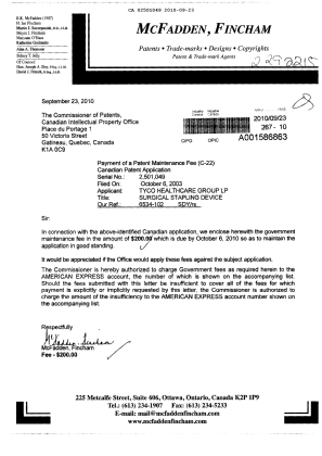 Document de brevet canadien 2501049. Taxes 20100923. Image 1 de 1