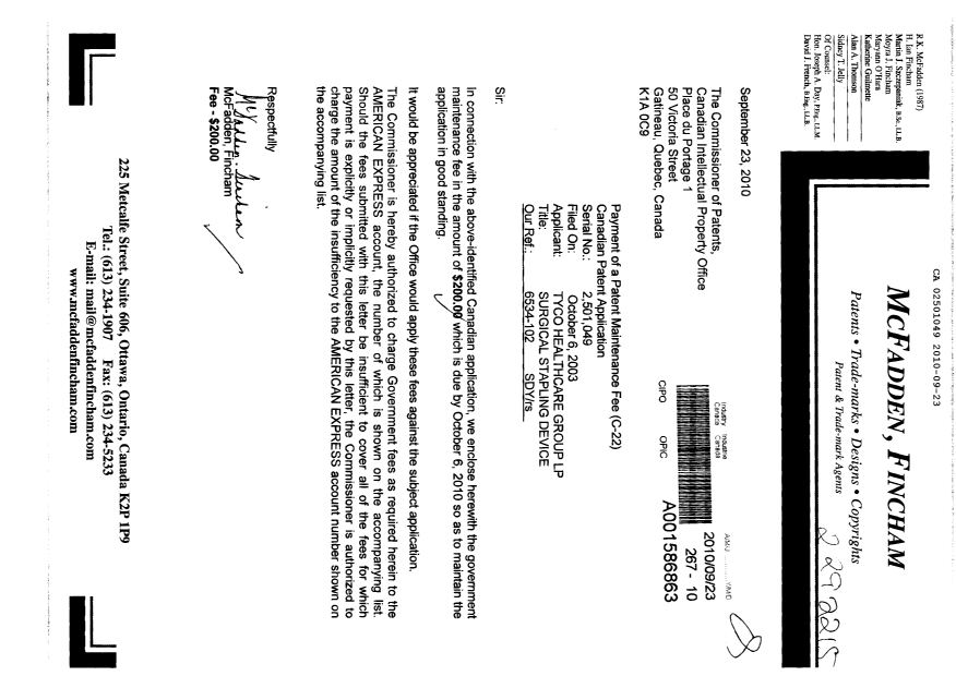 Document de brevet canadien 2501049. Taxes 20100923. Image 1 de 1