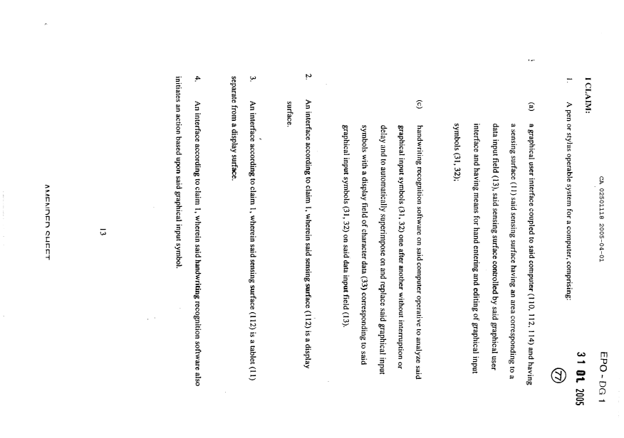 Document de brevet canadien 2501118. Revendications 20050401. Image 1 de 4