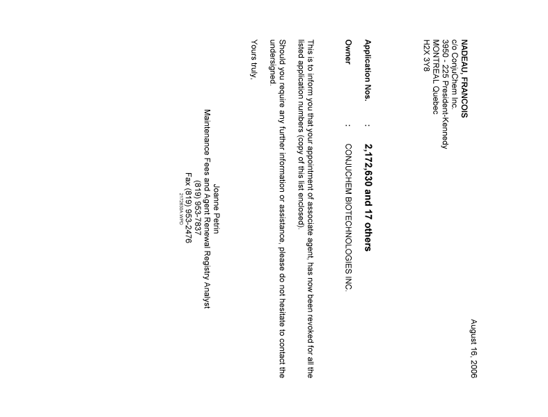 Document de brevet canadien 2501421. Correspondance 20060816. Image 1 de 1