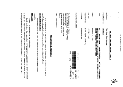 Document de brevet canadien 2501953. Poursuite-Amendment 20110927. Image 1 de 4