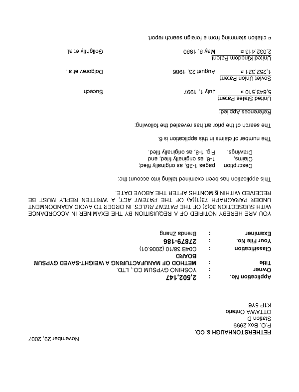 Canadian Patent Document 2502147. Prosecution-Amendment 20071129. Image 1 of 3