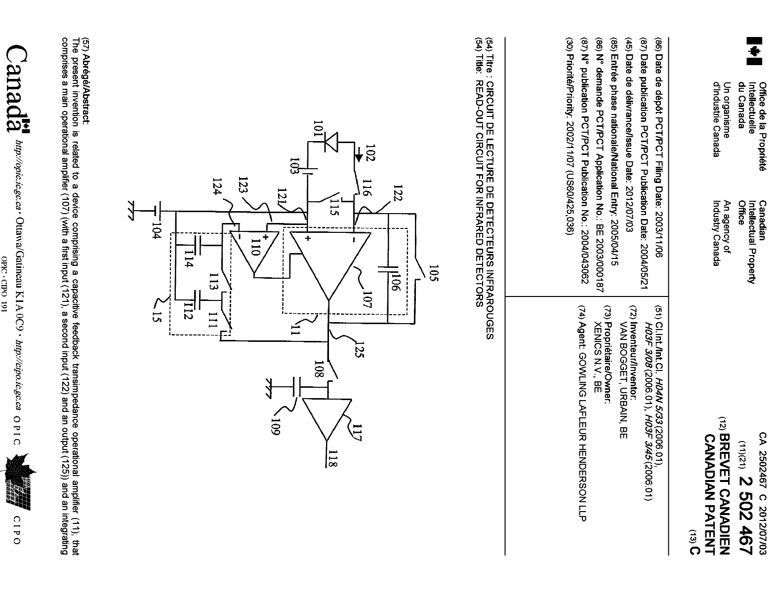 Canadian Patent Document 2502467. Cover Page 20120606. Image 1 of 2