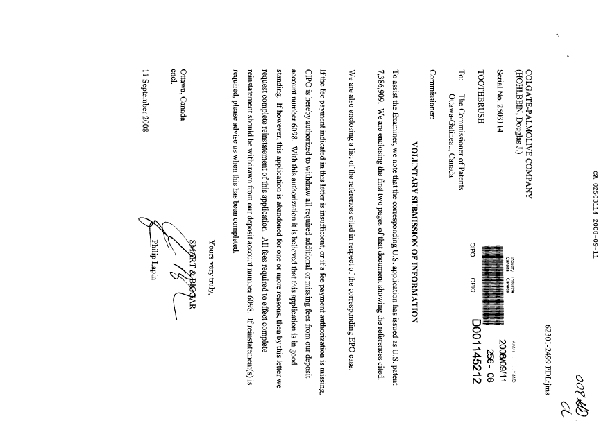 Document de brevet canadien 2503114. Poursuite-Amendment 20080911. Image 1 de 1