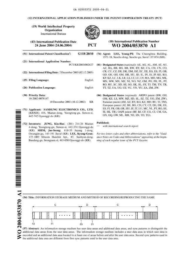 Document de brevet canadien 2503372. Abrégé 20050421. Image 1 de 1