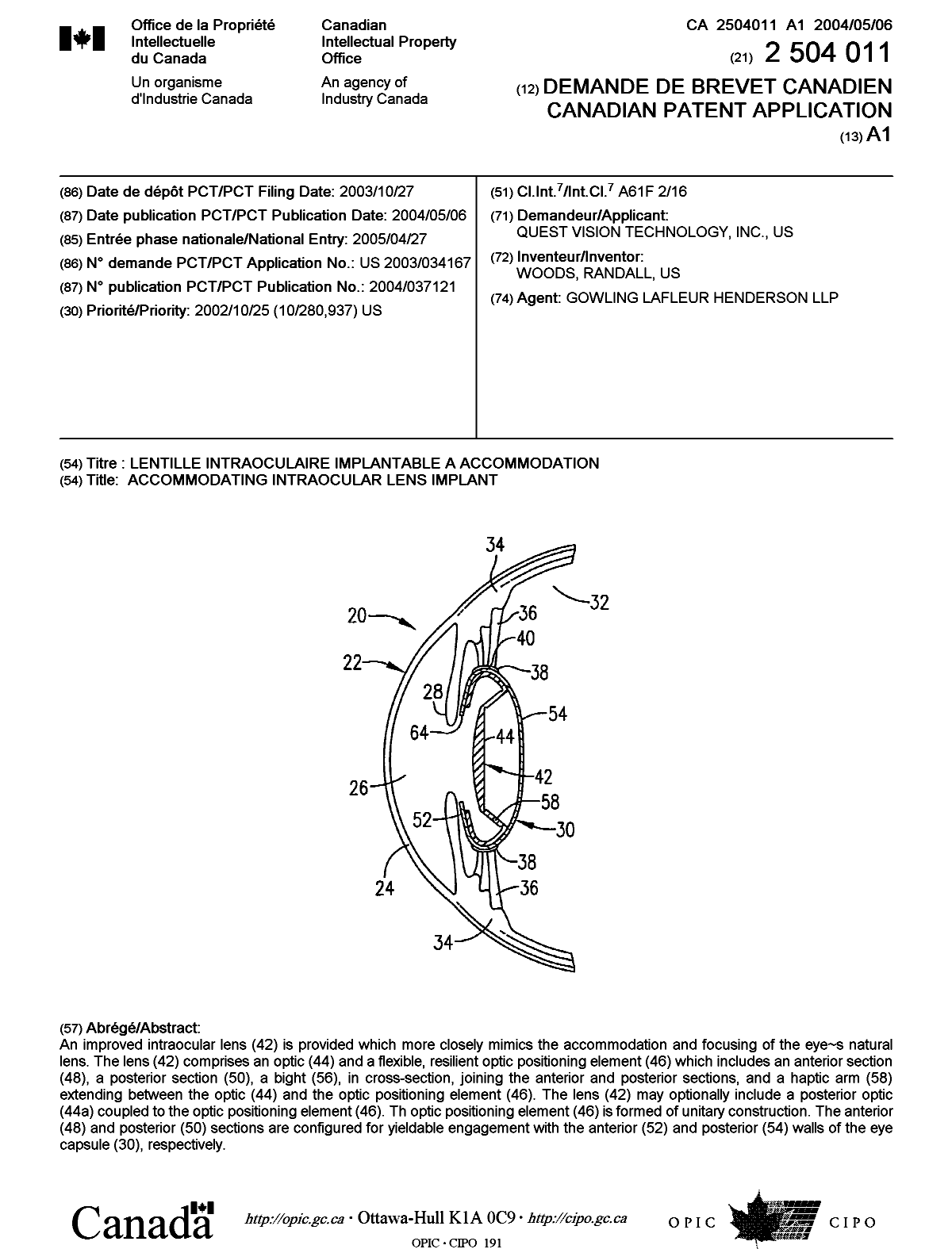 Canadian Patent Document 2504011. Cover Page 20050726. Image 1 of 1