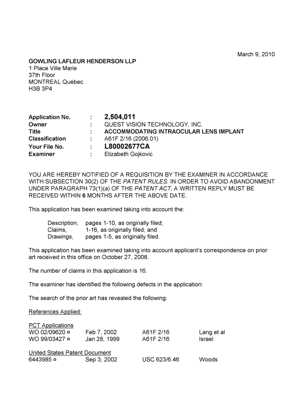 Canadian Patent Document 2504011. Prosecution-Amendment 20100309. Image 1 of 4