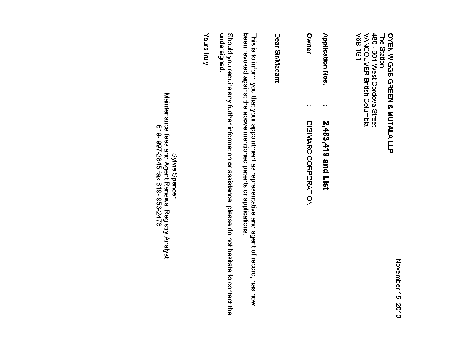 Canadian Patent Document 2504316. Correspondence 20091215. Image 1 of 1